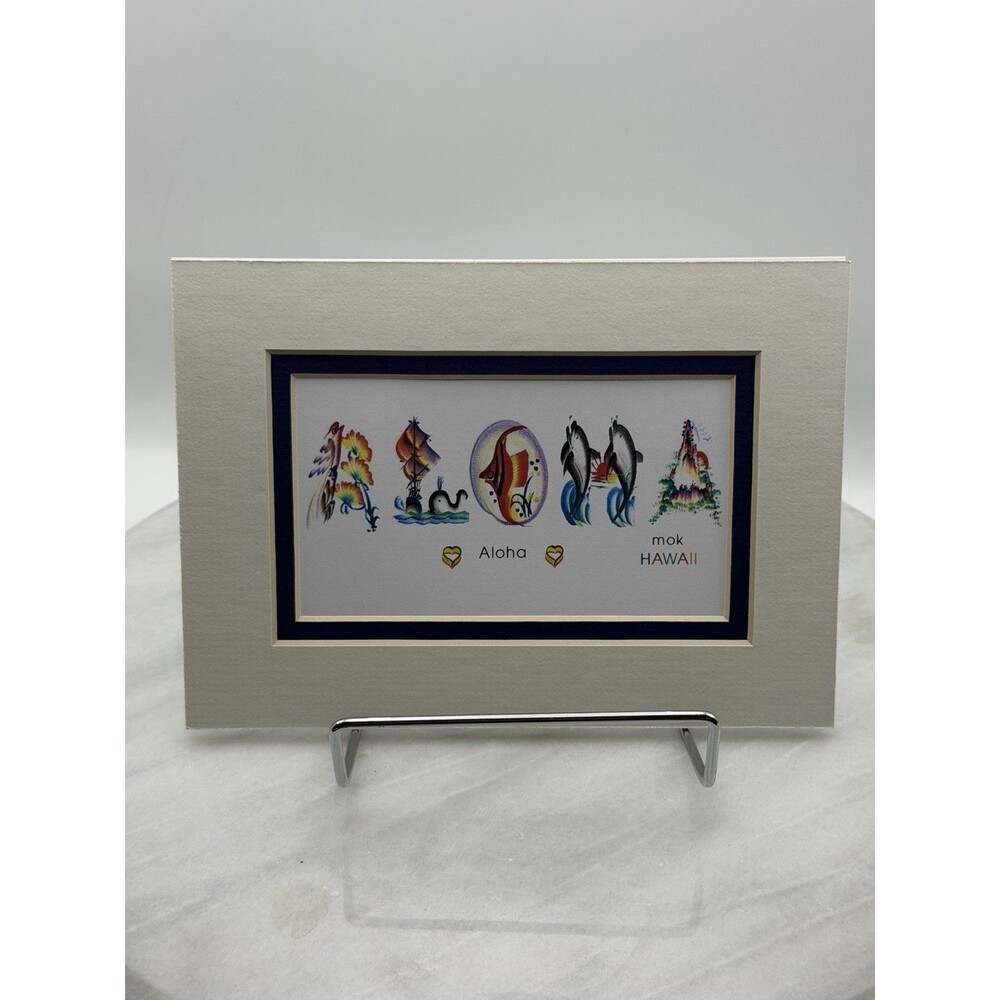 Matthew Mok Hawaii Letter Art "Aloha" Matted Print Tropical Island Wall Decor